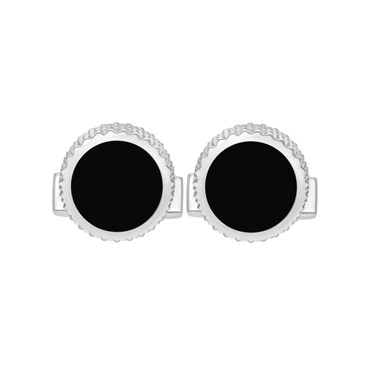 005845 - STDUPONT - United Kingdom - Round black lacquer and diamond head cufflinks - 1